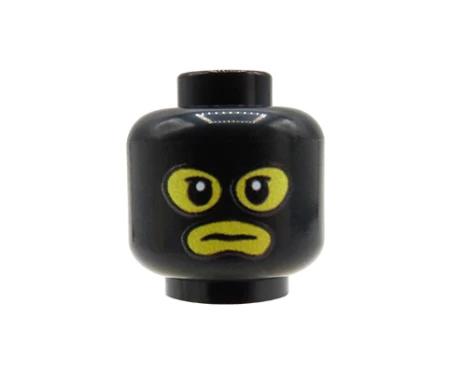 Custom LEGO® head – black balaclava, yellow male face, custom UV print by Extra Extra Bricks