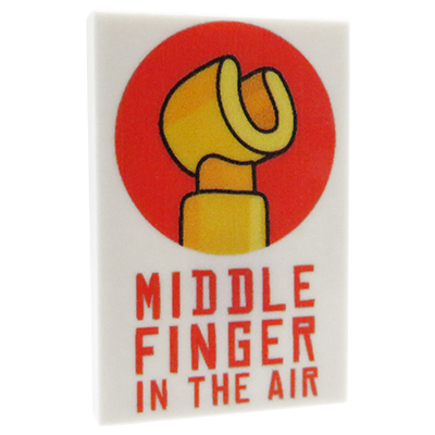 Custom LEGO® Poster – „Middle Finger in the Air“ Motiv auf weißer LEGO® Fliese (2x3)