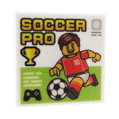Custom LEGO® Fußballspiel – „Soccer Pro“ Druck auf weißer LEGO® Fliese (2x2)