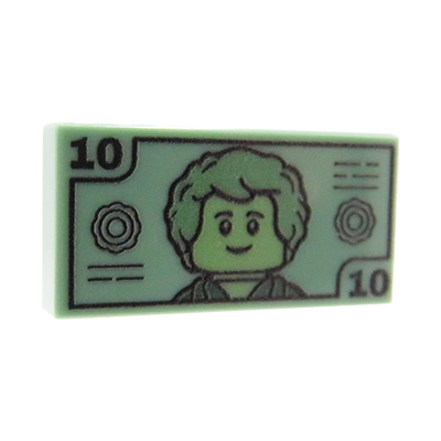 Custom LEGO® Banknote – 10er-Geldschein auf sandgrüner LEGO® Fliese (1x2)