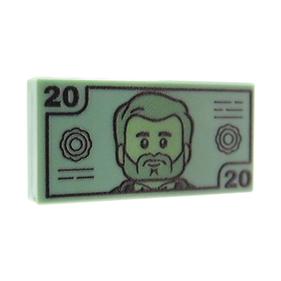 Custom LEGO® Banknote – 20er-Geldschein auf sandgrüner LEGO® Fliese (1x2)