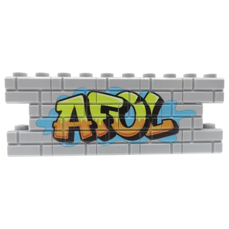 Custom LEGO® graffiti "AFOL" – yellow graffiti print on gray LEGO® bricks