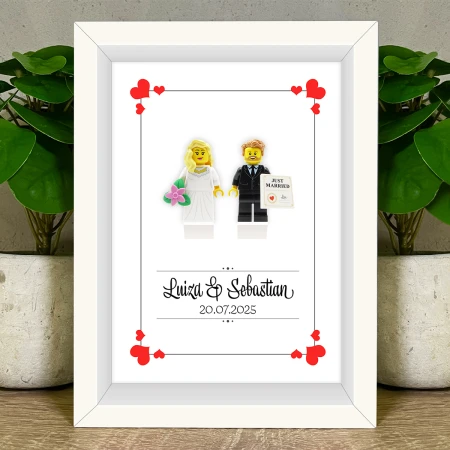 Personalisierte LEGO® Figuren Brautpaar im Hochzeitsrahmen – personalisiertes Hochzeitsgeschenk für Braut , Bräutigam