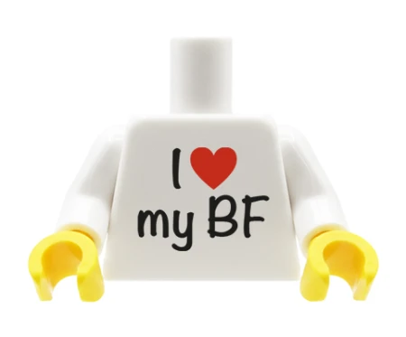 ustom LEGO torso – white T-shirt with “I love my BF” print