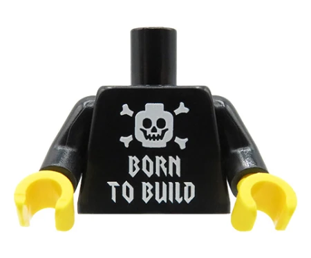 Custom LEGO torso – black T-shirt with “Born to Build” print and skull