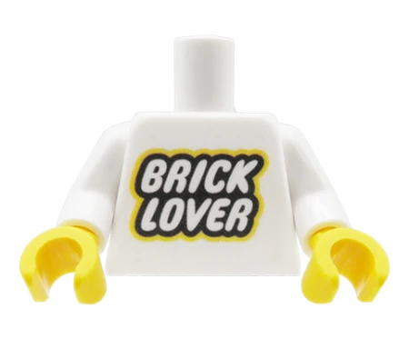 Custom LEGO Torso – weißes T-Shirt mit „Brick Lover“-Aufdruck