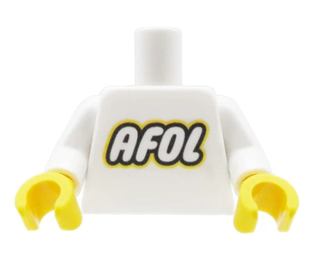 Custom LEGO torso – white T-shirt with “AFOL (Adult Fan of LEGO)” print