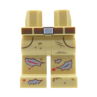 Custom LEGO Beine – Zombie – beige Hose mit Gürtel, Rissen und Blutflecken