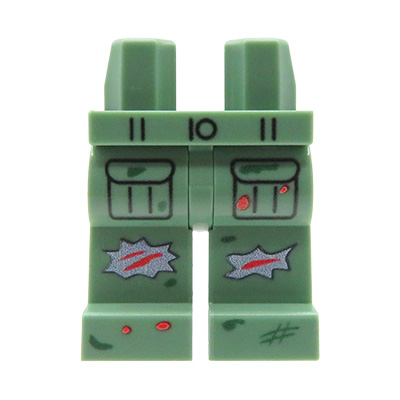 Custom LEGO Beine – Zombie – grüne Hose mit Taschen, Rissen und Blutflecken