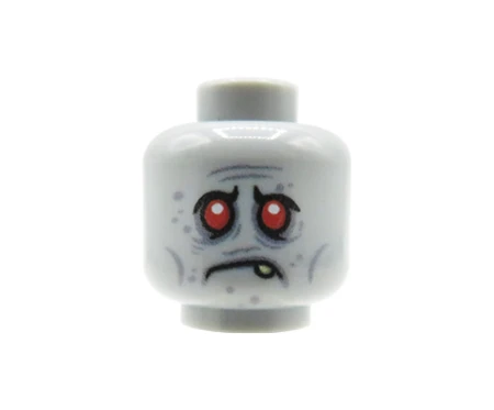 Custom LEGO head – Zombie – sour expression, protruding tooth, red eyes