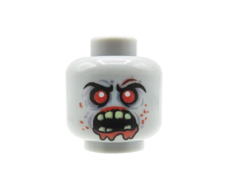 Custom LEGO head – Zombie – angry expression, wide-open mouth, bared teeth, dripping blood