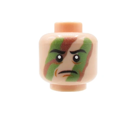Custom LEGO head, woodland camouflage, flesh-toned face