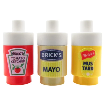 Custom LEGO Ketchup, Senf, Mayonnaise – Saucen-Set in bunten Flaschen