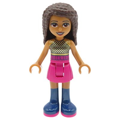 LEGO Friends Minifigure - Andrea - top with gold mesh, dark pink skirt