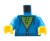 LEGO minifig torso - dark azure hoodie with zipper, green striped shirt.