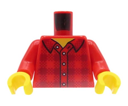 LEGO minifigure torso - red plaid flannel shirt with collar and buttons