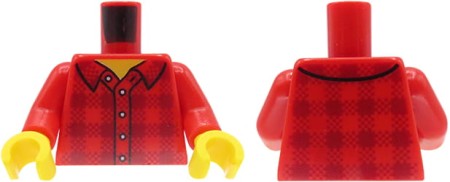 LEGO minifigure torso - red plaid flannel shirt with collar and buttons