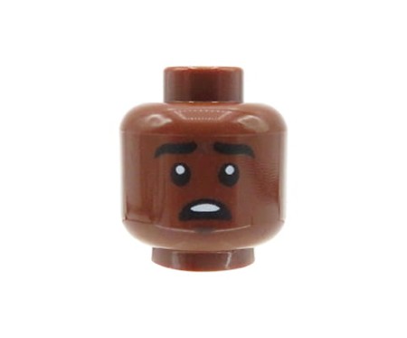 LEGO minifigure head - man, reddish brown, surprised, open mouth