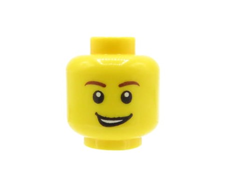 LEGO minifigure head - yellow, man, open lopsided smile