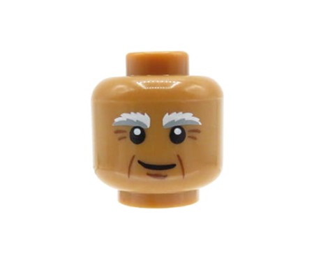 LEGO minifigure head - elderly man / granfather, medium nougat, gray eyebrows, wrinkles