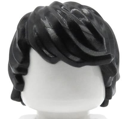 Accéder au produit Cheveux de figurine LEGO - noirs, ébouriffés, raie sur le côté