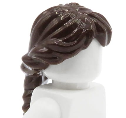 LEGO minifigure hair - female, dark brown, french braid ponytail.