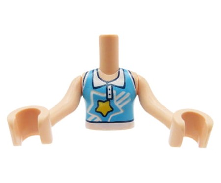 LEGO Friends minifig torso - medium azure blouse top with white collar and star, light nougat arms