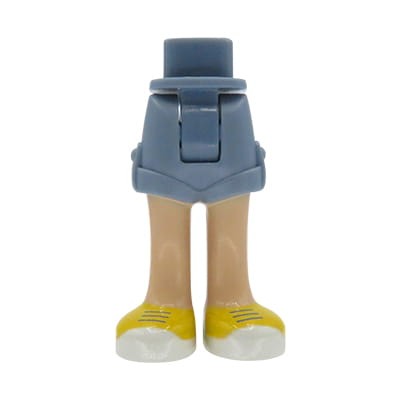 LEGO Friends minifig legs - sand blue shorts, yellow shoes, light nougat legs