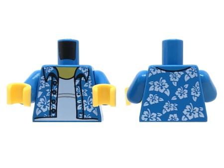 LEGO minifigure torso - blue open hawaiian shirt with white flowers, white undershirt