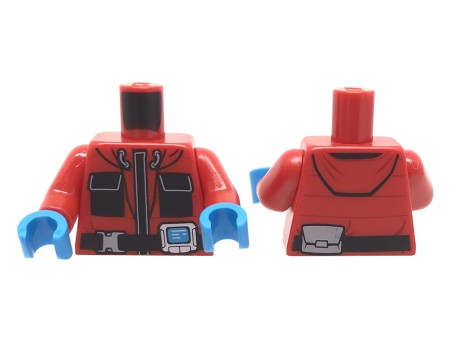 LEGO minifigure torso - red jacket with hood and belt, blue gloves