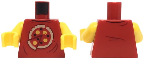 Accéder au produit Torse de figurine LEGO - chemise rouge sans manches avec pizza