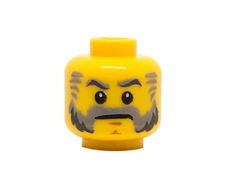 LEGO minifigure head - man, gray eyebrows, sideburns and moustache.