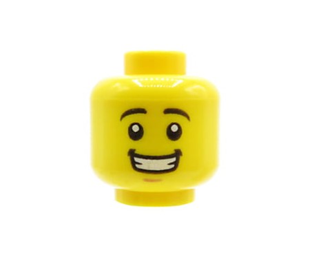 LEGO minifigure head - male, open smile with teeth. Head new, comes from an original LEGO set.