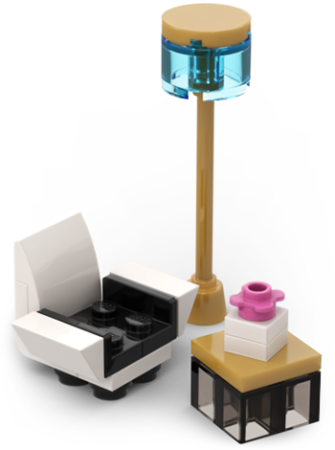 Meble / Mebelki: fotel, stolik, lampa - mały zestaw z LEGO