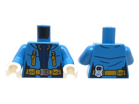 LEGO minifig torso - blue jacket, zipper pockets, belt