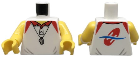 LEGO minifigure torso - lifeguard / white polo shirt, silver whistle.
