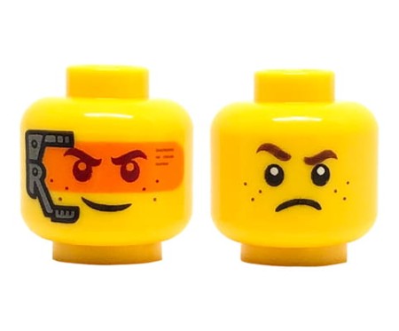 LEGO minifig head - male, dual sided (headset / angry)