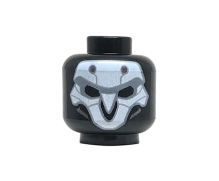 LEGO minifigure head - black, white and gray skull mask