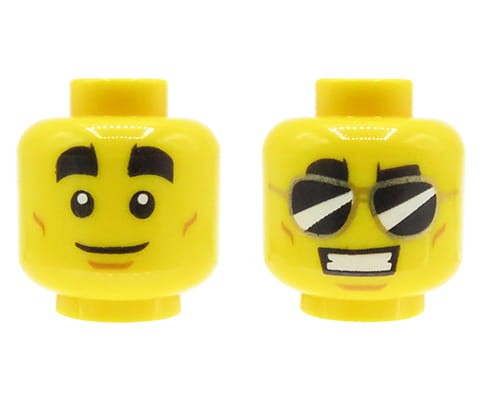Accéder au produit Tête de figurine LEGO - homme, sourcils épais, lunettes de soleil