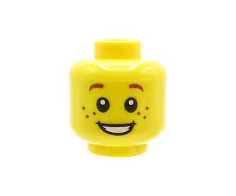 Accéder au produit Tête de figurine LEGO - enfant, taches de rousseur, sourire ouvert