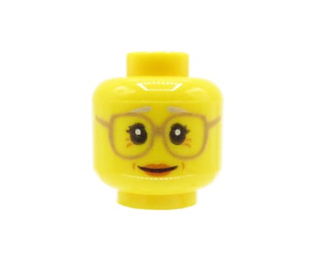 LEGO minifigure head - elderly woman / grandmother, glasses, wrinkles.