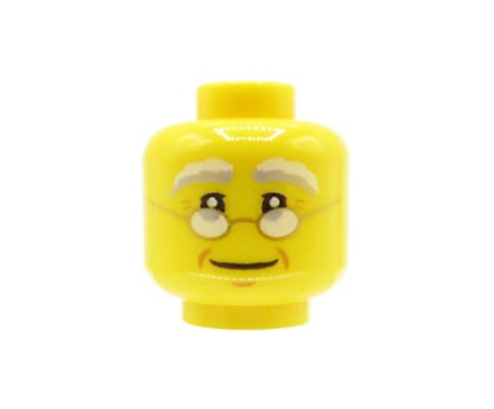 LEGO minifig head - elderly man / grandfather, gray eyebrows, glasses
