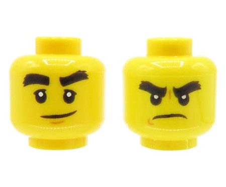 LEGO minifigure head - man, bushy eyebrows, dual sided (smile / angry)