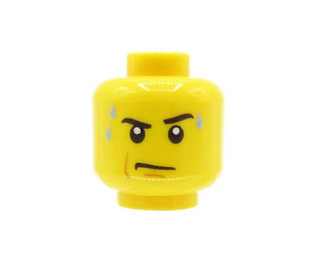 LEGO minifigure head - man, sweat drops