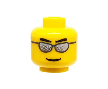 LEGO minifigure head - man, silver sunglasses, grin