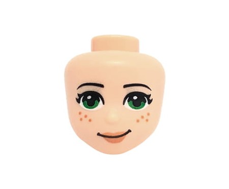 LEGO Friends minifig head - light nougat, green eyes, peach lips, freckles
