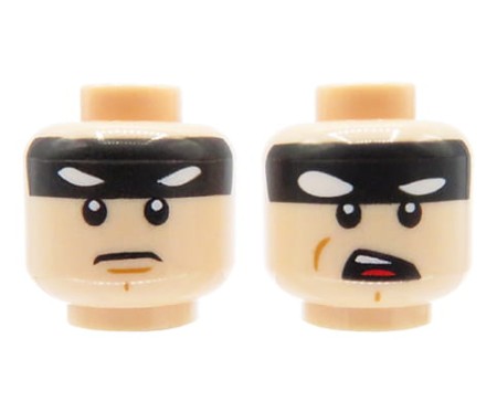 LEGO minifigure head - man / Batman, black headband, light nougat, dual sided.