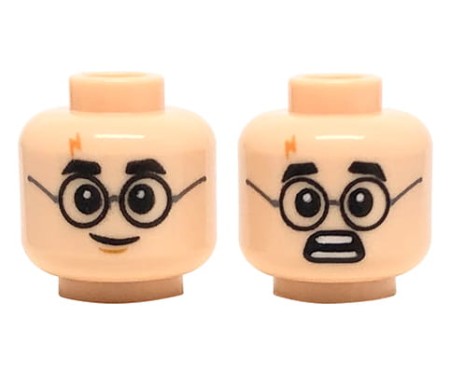 LEGO minifigure head - LEGO minifigure head - man, light nougat, black round glasses, dual sided  (smile / scared)