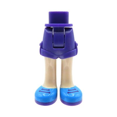 LEGO Friends minifig legs - dark purple shorts, dark azure shoes, light nougat legs