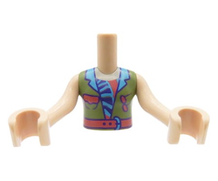 LEGO Friends minifig torso - olive green jacket with pink belt.